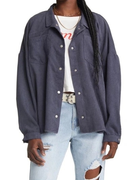 bp Tops - BP. Oversized Corduroy Shirt Jacket Grey Odyssey Snap Buttons Womens Small